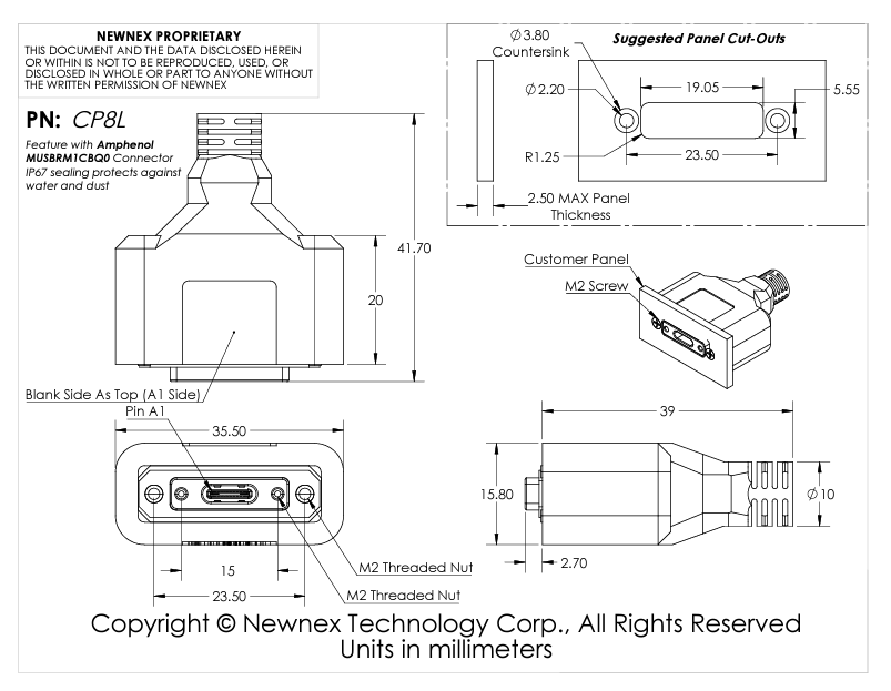 USB C Panel Mount Cable Supports USB 3.2, Power Delivery and Display